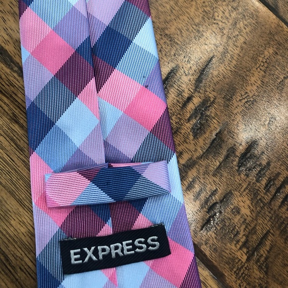 Express Pink, Purple and Blue Plaid Tie - Picture 3 of 4